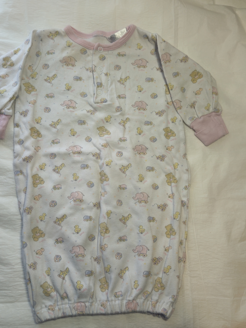 Unbranded Pink & White Baby Sleep Gown - Soft Animal Print